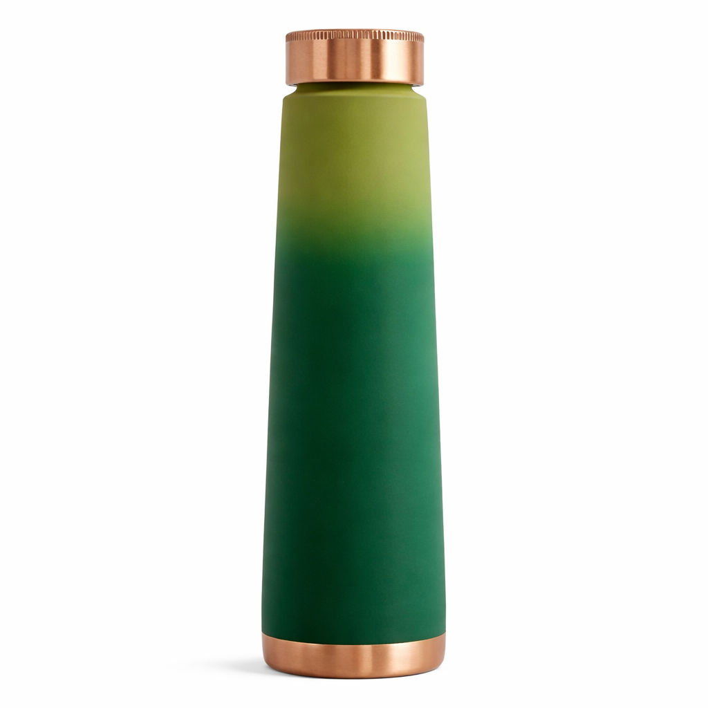 Pure copper bottle with pyramid shape and eye, catching colors green - 800 ML 161